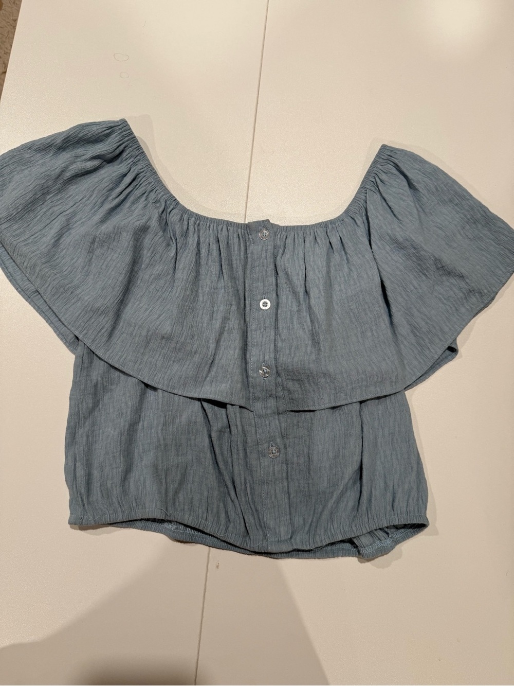 Honey Punch Off-Shoulder Ruffle Blouse - Dusty Blue